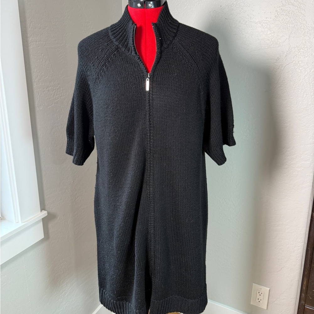 Coldwater Creek Black Long Knit Zip Wool Blend Sweater Size L